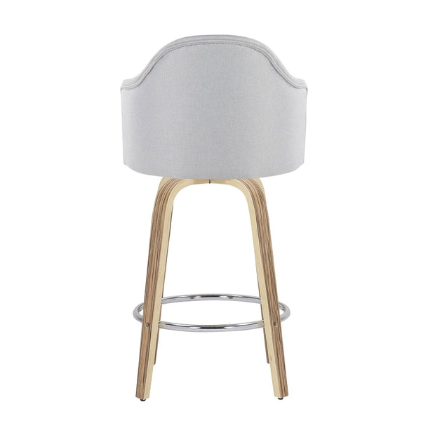English Elm Fixed-height Swivel Counterstools Mahogany Wood Chrome Footrest Velvet Seat Set of 2 Light Grey B202S01781