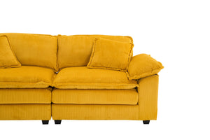English Elm Corduroy Plush 2-Seat Sofa with 2 Back Cushions, Toss Pillows & Ottomans — Deep Seat Comfort Yellow W2363S00063