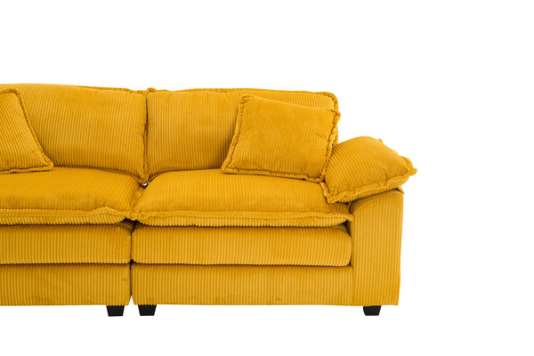 English Elm Corduroy Plush 2-Seat Sofa with 2 Back Cushions, Toss Pillows & Ottomans — Deep Seat Comfort Yellow W2363S00063