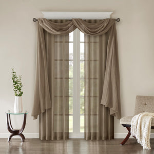 English Elm Solid Crushed Harper Taupe Sheer Window Panel Pair 42x95 - Lightweight Textured Drapes, Rod Pocket/Back Tabs, Modern Elegance B03598156