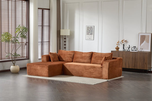 English Elm Compression Modular Sectional Sofa With Deep Chaise, Soft Corduroy L-Shaped Couch For Modern Living W3723S00005