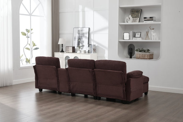 English Elm United L-Shaped Multifunctional Corduroy Sofa: 4-Seater With Usb Ports, Cup Holders & Storage Solutions W1568S00220-GIGA