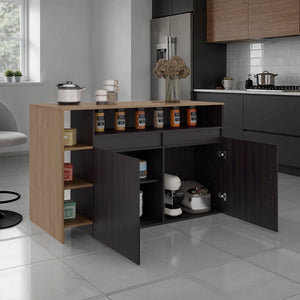 English Elm Mercury Freestanding Kitchen Island with Cabinet Open Shelving and Prep Workspace B128S00243
