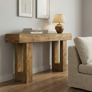 English Elm 63'' Farmhouse Console Table Rustic Wood Grain Sofa for Entryway or Hallway W3204P401255
