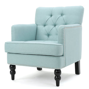 English Elm Christopher Knight Home® - HARRISON Tufted Club Chair with Diamond-Stitched Back, Nailhead Trim and Turned Birch Legs for Comfort and Style Light Blue 53444.00FLBL