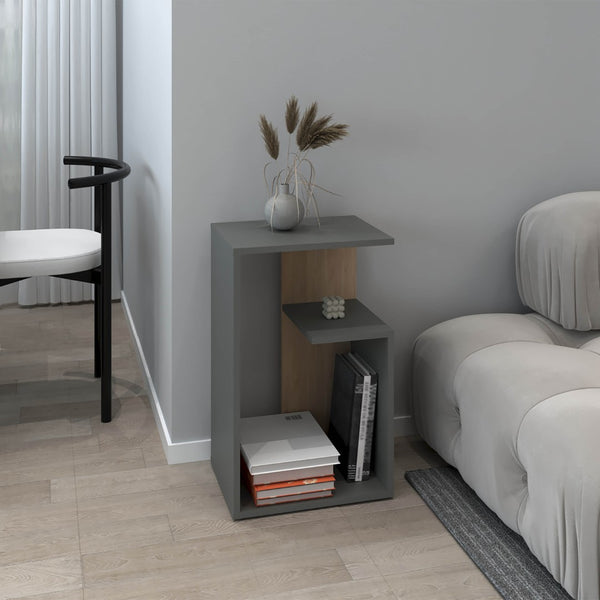 English Elm Side Table 25" H - Modern Matte Gray Design With 2 Open Shelves For Small Spaces & Versatile Use B097P296870-GIGA