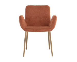 Sunpan Lucano Dining Armchair - Elegant Scooped Design with Vertical Channel Tufting and Gold Legs Belfast Rust