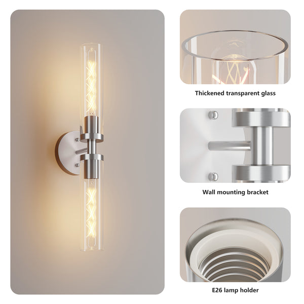 English Elm Wall Matte Modern Sconces Set of 2 for Bathroom Mirror & Hallway — Clear Glass LED Hardwired Surface Mount Brushed Nickel W1340P356900