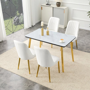 English Elm Table and Chair Set Marble Glass Top Gold Legs Pu Leather Seats Modern Dining Black,White+Gold W1151S04651
