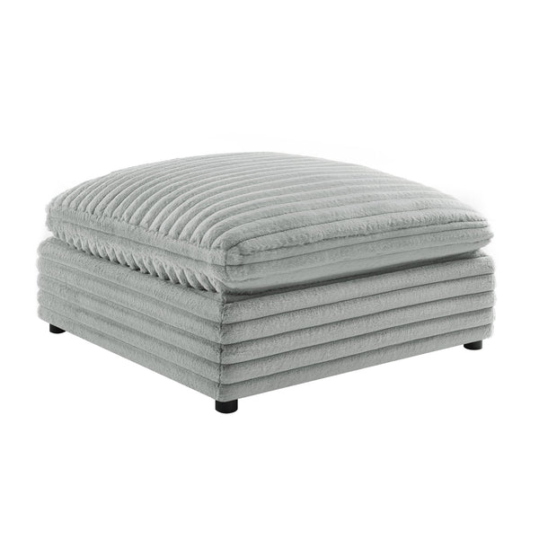 English Elm Jenny Plush Polyester 40 in. Square Ottoman - Gray Ultra-Plush Cord Fabric, Down-Fiber Topper & Hardwood Frame B050P408897