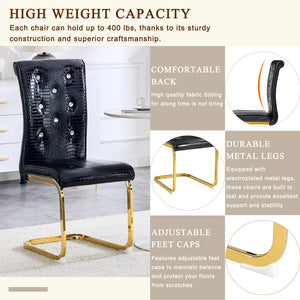 English Elm Luxury Pu Upholstered Dining Chair Set of 4 with Channel Stitching and Metal Legs Black W1512P491882