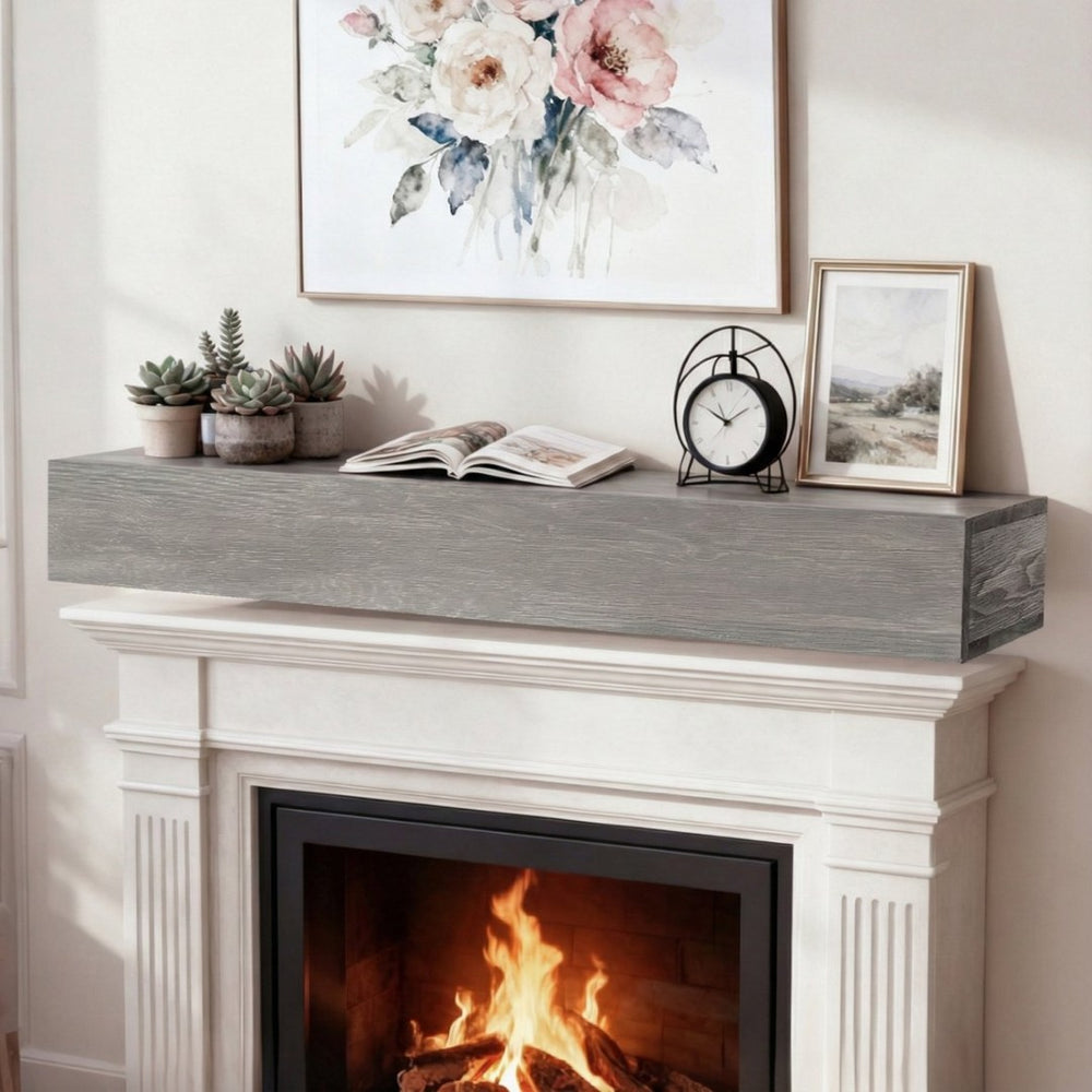 English Elm 60" Solid Cedar Floating Fireplace Mantel Shelf Farmhouse Wall Mounted Rustic Decor W1390P407409