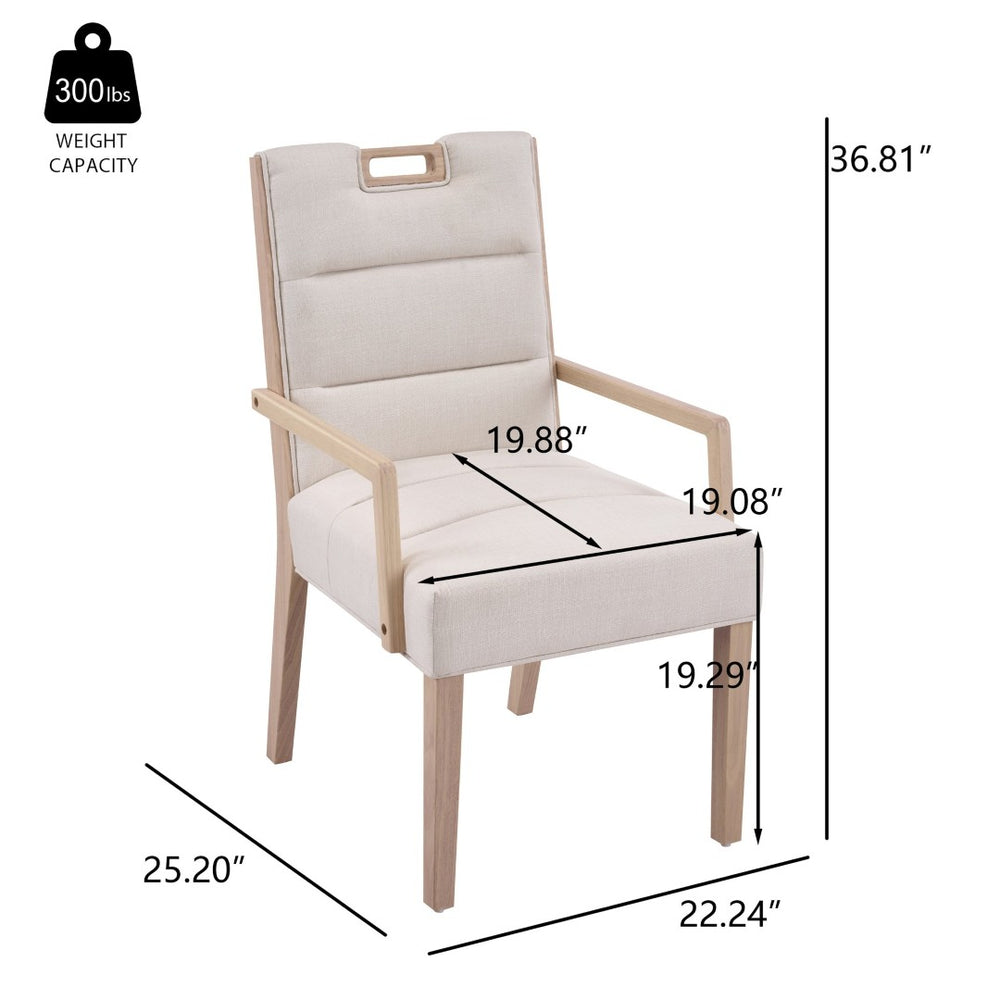 English Elm Upholstered Armchair Dining Chairs Rubberwood Frame Soft Padded Seat Set of 2 Beige,Natural N768P391161N