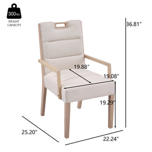 English Elm Upholstered Armchair Dining Chairs Rubberwood Frame Soft Padded Seat Set of 2 Beige,Natural N768P391161N