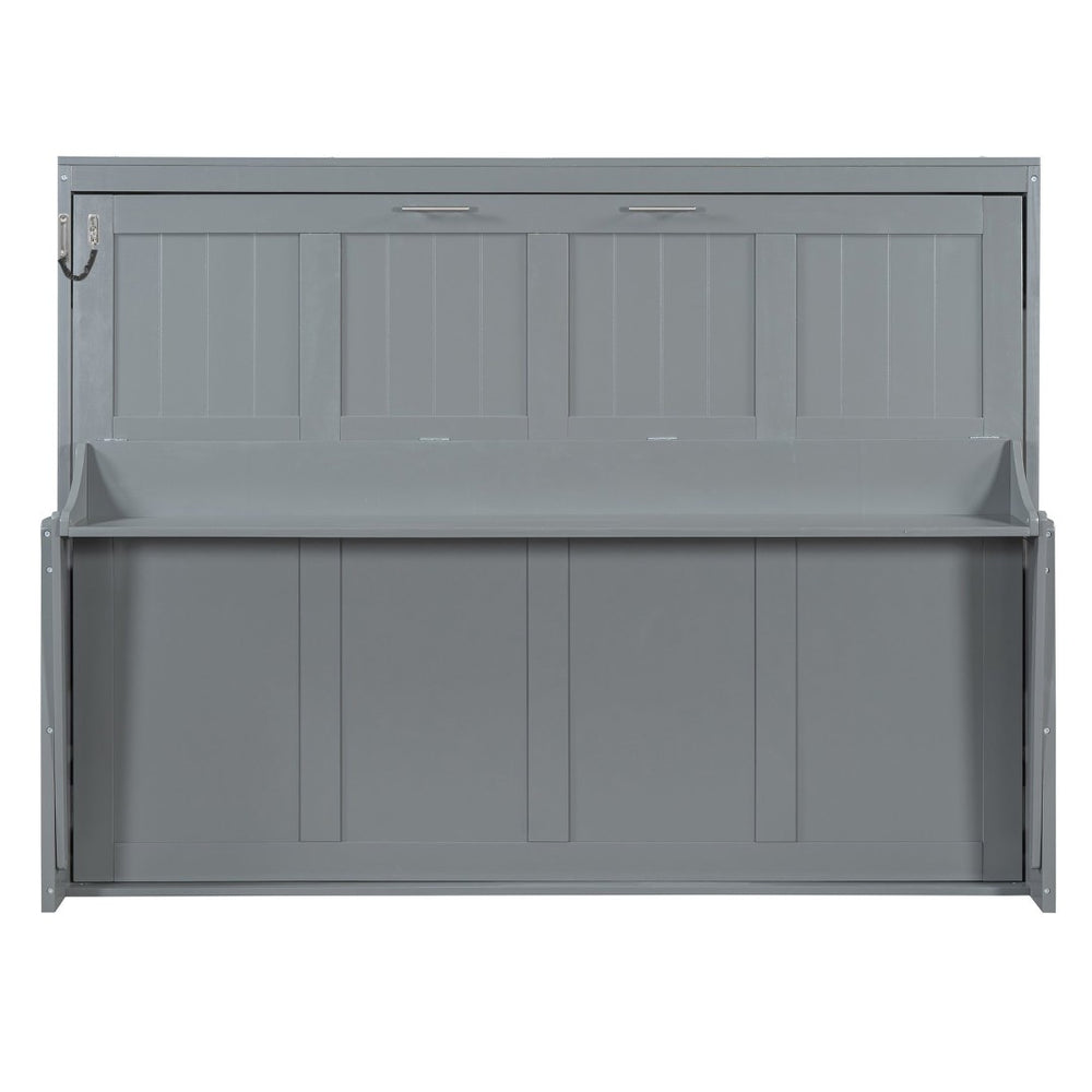 English Elm Queen Murphy Bed With Hydraulic Lift & Foldable Desk - Stylish Space-Saving Solution In Gray N820S10033E-GIGA