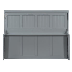 English Elm Queen Murphy Bed With Hydraulic Lift & Foldable Desk - Stylish Space-Saving Solution In Gray N820S10033E-GIGA
