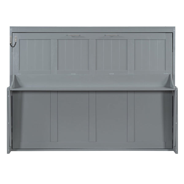 English Elm Queen Murphy Bed With Hydraulic Lift & Foldable Desk - Stylish Space-Saving Solution In Gray N820S10033E-GIGA
