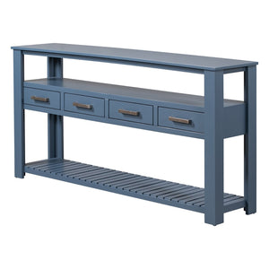 English Elm U_style Wide Painted Console Table Four Drawers Open Shelves Foyer Living Room Navy Blue N711P410406V