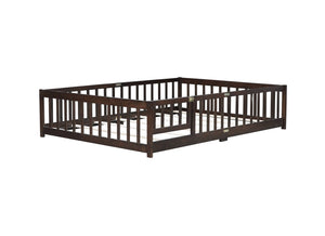 English Elm Full Size Rubberwood Floor Bed with Safety Guardrails and Latching Door for Toddlers Espresso W504P429302