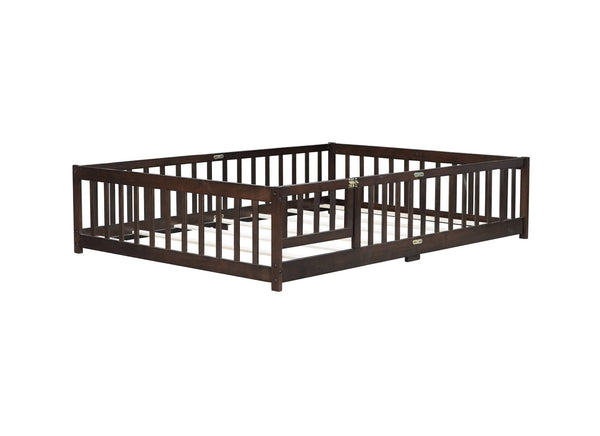 English Elm Full Size Rubberwood Floor Bed with Safety Guardrails and Latching Door for Toddlers Espresso W504P429302