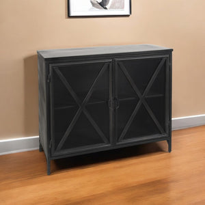 HomeRoots 40" Black Iron Sideboard with Glass Doors - Stylish Storage Solution for Modern Farmhouse Interiors 392000
