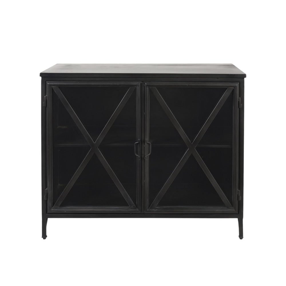 HomeRoots 40" Black Iron Sideboard with Glass Doors - Stylish Storage Solution for Modern Farmhouse Interiors 392000