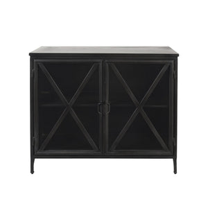 HomeRoots 40" Black Iron Sideboard with Glass Doors - Stylish Storage Solution for Modern Farmhouse Interiors 392000