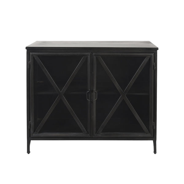 HomeRoots 40" Black Iron Sideboard with Glass Doors - Stylish Storage Solution for Modern Farmhouse Interiors 392000