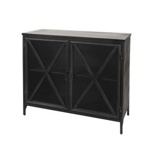 HomeRoots 40" Black Iron Sideboard with Glass Doors - Stylish Storage Solution for Modern Farmhouse Interiors 392000