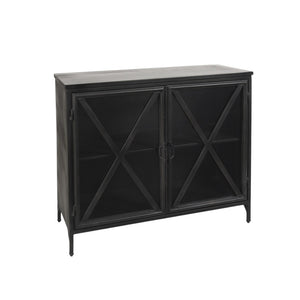 HomeRoots 40" Black Iron Sideboard with Glass Doors - Stylish Storage Solution for Modern Farmhouse Interiors 392000