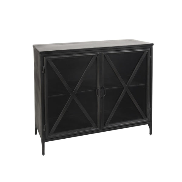 HomeRoots 40" Black Iron Sideboard with Glass Doors - Stylish Storage Solution for Modern Farmhouse Interiors 392000