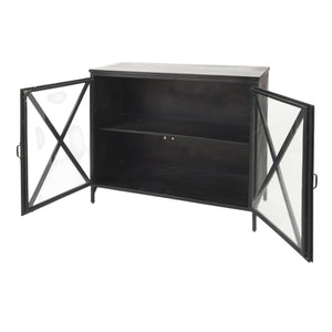 HomeRoots 40" Black Iron Sideboard with Glass Doors - Stylish Storage Solution for Modern Farmhouse Interiors 392000
