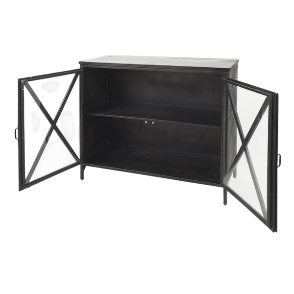 HomeRoots 40" Black Iron Sideboard with Glass Doors - Stylish Storage Solution for Modern Farmhouse Interiors 392000