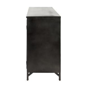 HomeRoots 40" Black Iron Sideboard with Glass Doors - Stylish Storage Solution for Modern Farmhouse Interiors 392000