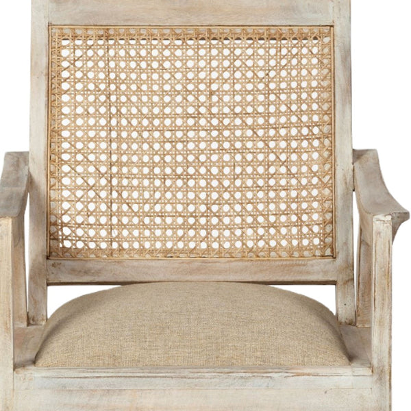 Homeroots 28" Cream And Natural Fabric Distressed Arm Chair   392001