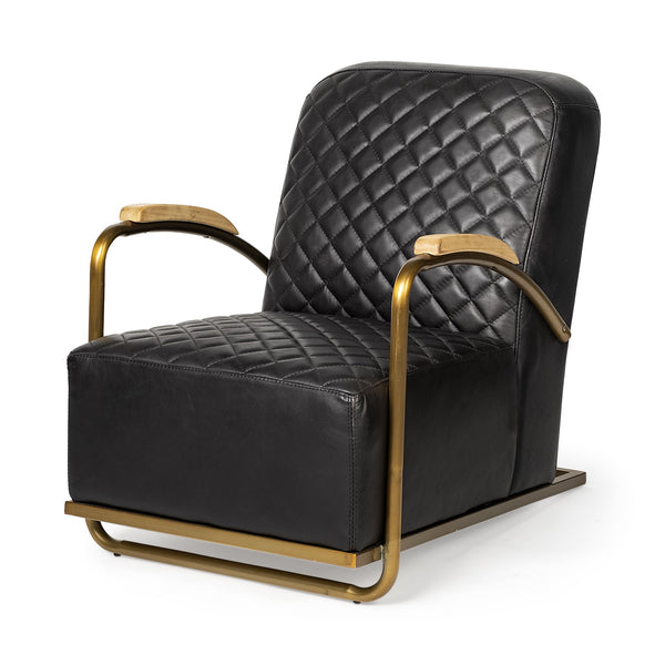 Homeroots 36" Black And Gold Leather Lounge Chair   392004