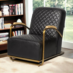Homeroots 36" Black And Gold Leather Lounge Chair   392004