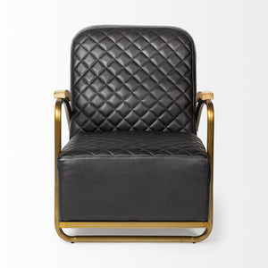 Homeroots 36" Black And Gold Leather Lounge Chair   392004