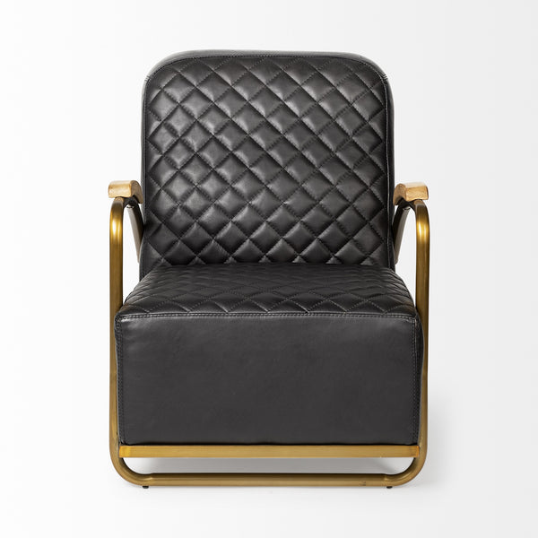 Homeroots 36" Black And Gold Leather Lounge Chair   392004