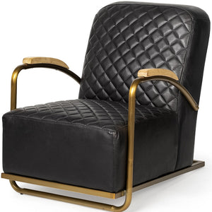 Homeroots 36" Black And Gold Leather Lounge Chair   392004