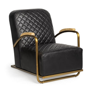 Homeroots 36" Black And Gold Leather Lounge Chair   392004