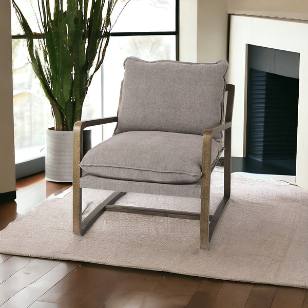 Homeroots 34" Gray And Brown Fabric Lounge Chair Gray  392008