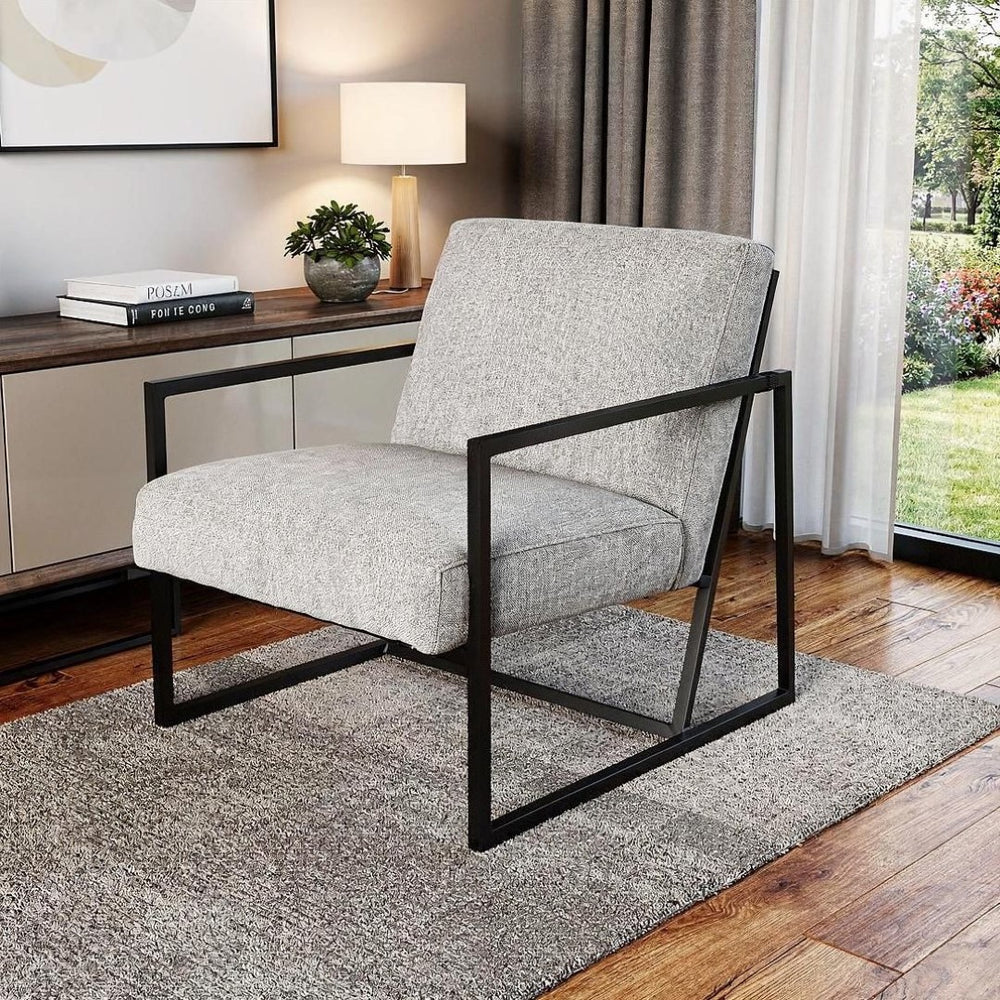 HomeRoots 33" Stylish Black Fabric Wingback Chair – Modern Comfort with Durable Design for Any Space Gray 392009