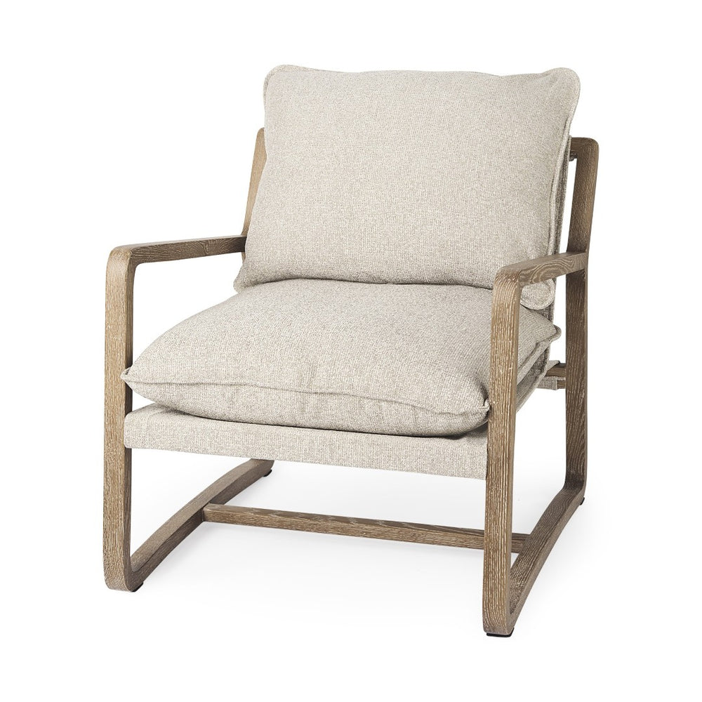 HomeRoots 34" Elegant Fabric Lounge Chair with Warm Wood Frame for Modern Comfort in Any Living Space Beige 392010