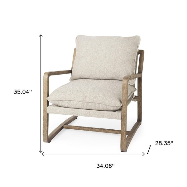 Homeroots 34" Beige Fabric Lounge Chair With Solid Wood Frame, Comfortable Cushioning & Stylish Design Beige  392010