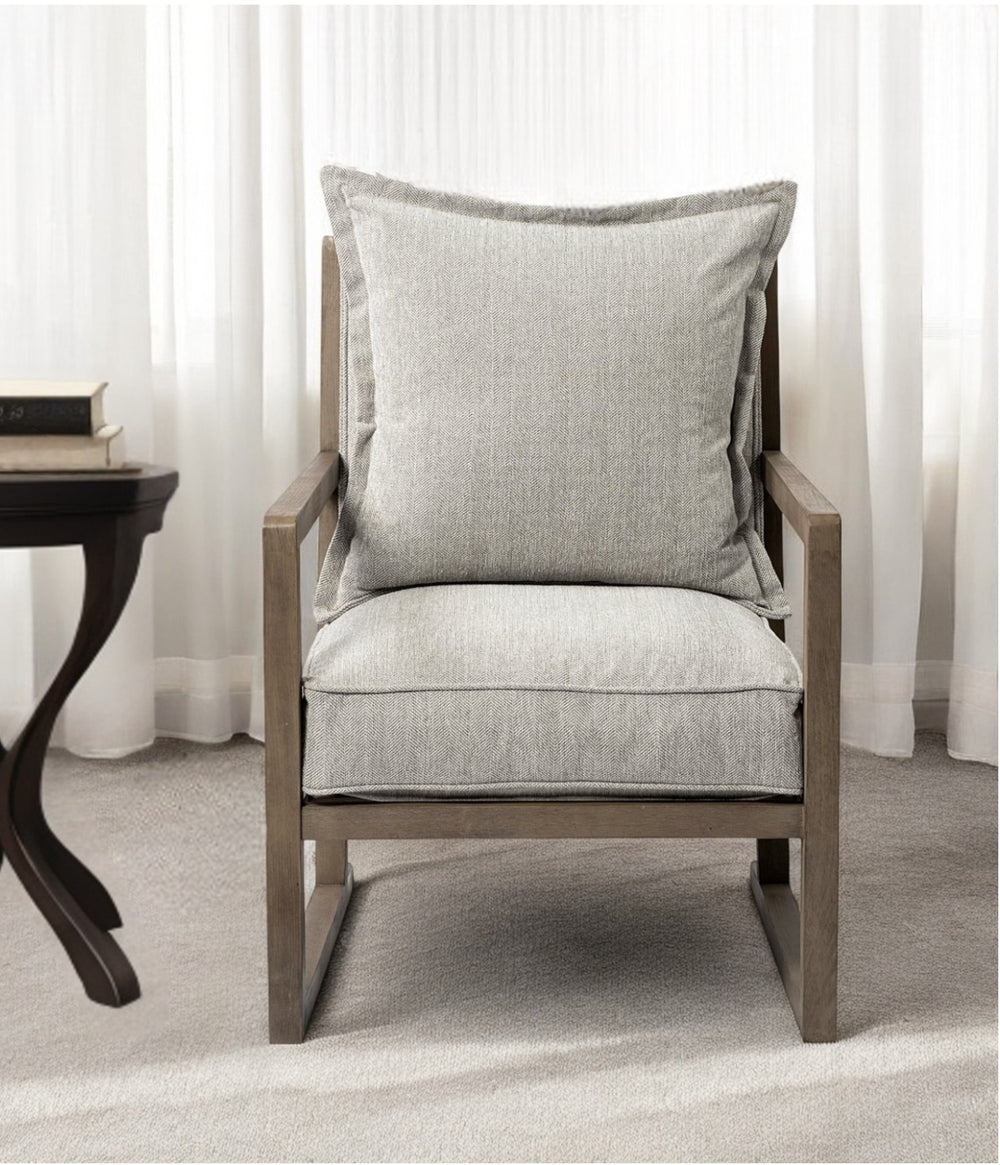 Homeroots 32" Ash Gray And Brown Fabric Arm Chair   392011