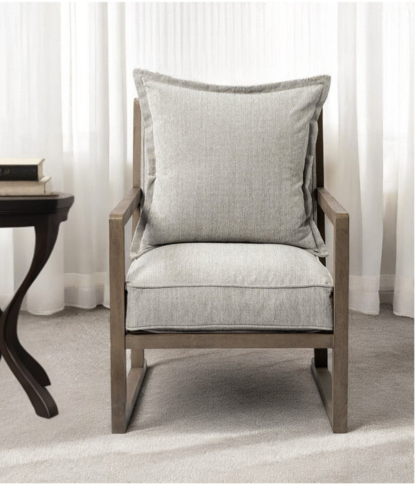 Homeroots 32" Ash Gray And Brown Fabric Arm Chair   392011