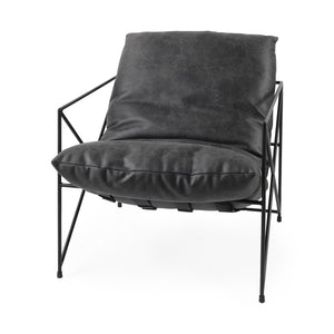 Homeroots Black Faux Leather Contemporary Metal Chair Black  392012