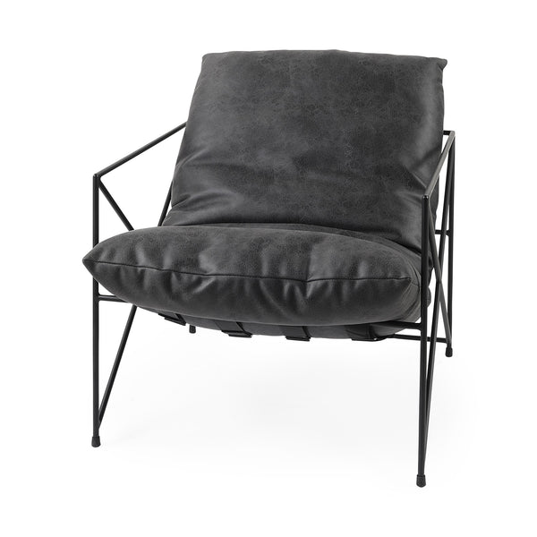 Homeroots Black Faux Leather Contemporary Metal Chair Black  392012