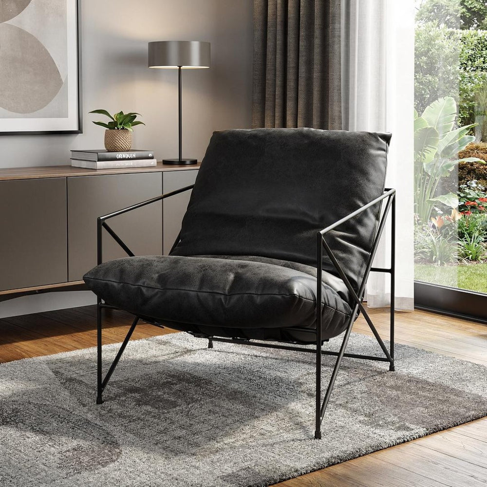 HomeRoots 30" Distressed Faux Leather Wingback Chair - Stylish Accent Piece for Modern Living Spaces & Offices Black 392012
